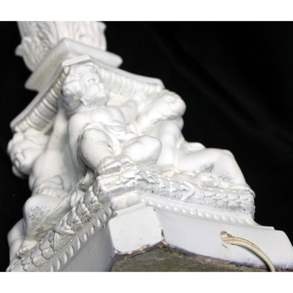 Vtg 50s 60's MCM White Cherub Angel Lamp Functioning Chalk ware Painted Plaster - Picture 10 of 11